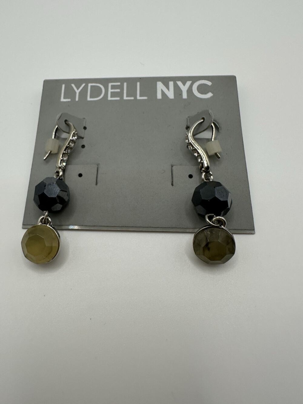 NWT LYDELL NYC Silver Tone Rhinestone Dangle Earrings With Metallic Beads 1.5”L